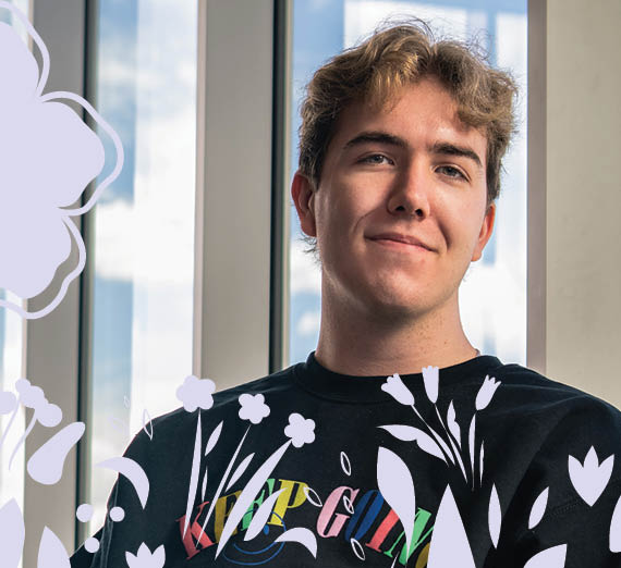 Senior Grant Hagen in Boilier Building.